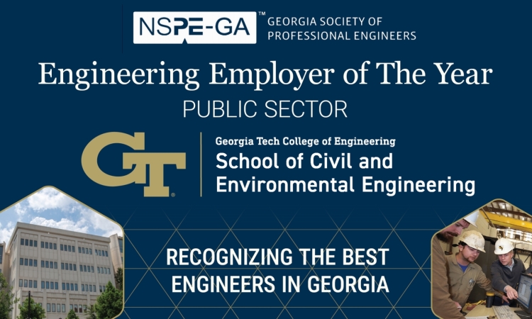 A navy blue graphic with the logos of the Georgia Tech School of Civil and Environmental Engineering and te Georgia Society of Professional Engineers 