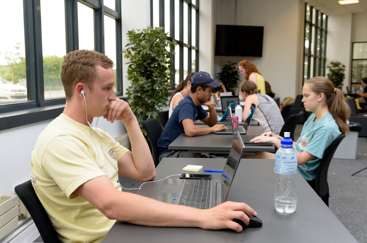 Student using a laptop