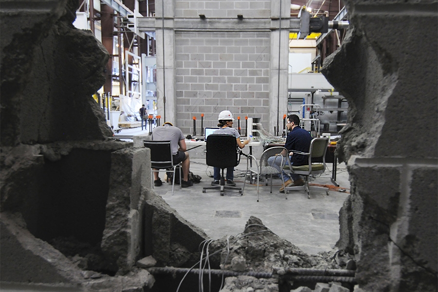People working in the structures lab