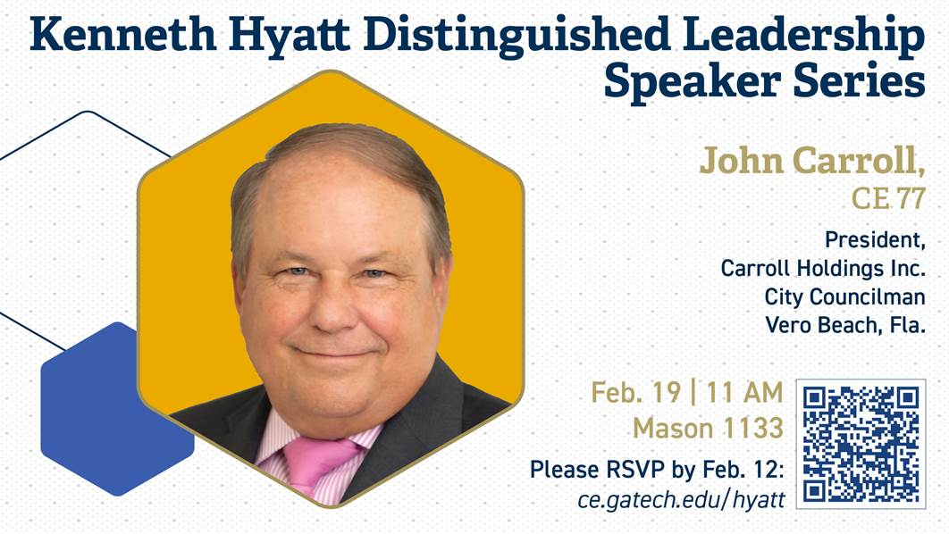 A flyer for the Hyatt Lecture featuring a photo of John Carroll