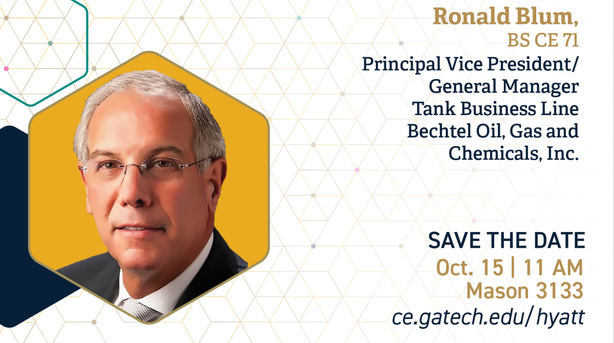 A graphic advertising Ronald Blum as the fall Hyatt speaker 