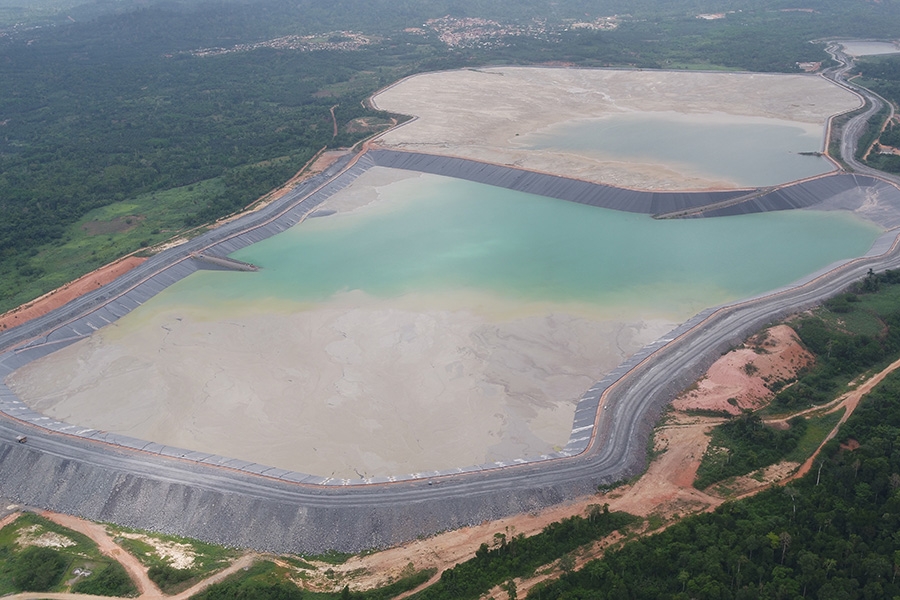 The Akyem Mine TSF Cell 1 (background) and TSF Cell 2 (foreground) at a tailings storage facility in Ghana. 