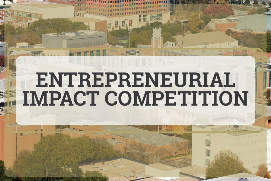 Text over image of buildings on Georgia Tech Campus reads "Entrepreneurial Impact Competition"